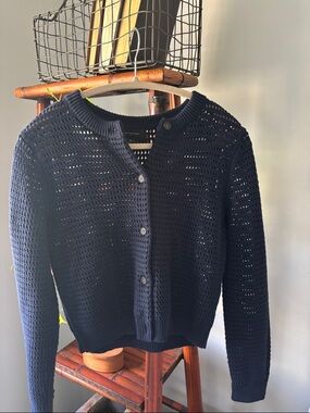 Banana Republic Navy Open-Weave Button Front Cardigan
